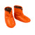 front side view of an adjustable orange shell lightweight, comfortably warm, synthetic insulated, moisture controlled sock shoe boot with a charcoal grey interior