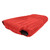 top side view of a red shell lightweight down multiple person sleeping bag quilt with a black interior