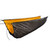 a picture of a yellow and charcoal revolt apex custom underquilt hanging in the air
