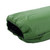 close up top view of a fern green shell lightweight synthetic sleeping bag quilt with a black interior