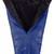 opened view of a navy shell light weight synthetic sleeping bag quilt with a black interior
