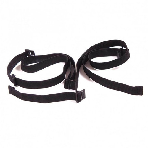 front side view of the black elastic straps used for keeping you in your quilt and used for only single person quilts