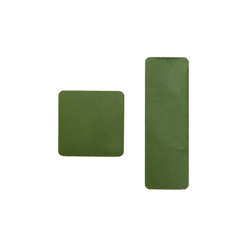 A picture of a color matched forest patch repair sticker for gear with a rip in it