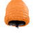 bottom view of a not-tightened adjustable foot box from a burnt orange shell lightweight down sleeping bag quilt with a charcoal gray interior