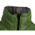 close up view of the mens forest green shell, lightweight, synthetic insulated, warm temperature, durable, zippered collar pullover jacket with a charcoal liner