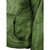 close up view of a hidden adjustable shock cord waist band from a mens forest green shell, lightweight, synthetic insulated, warm temperature, durable, hooded pullover zip up jacket with a charcoal liner