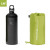 a side-by-side comparison of the L/W-length pad next to a black Nalgene bottle