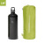 a side-by-side packed comparison of the L/W-length pad next to a black Nalgene bottle