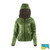 front view of a women's forest green shell lightweight, warm, wind protection, and, moisture resistant, insulated, jacket with charcoal liner