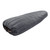 top view of an wolf grey shell lightweight down sleeping bag quilt with a black interior