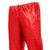 close up front side view of an adjustable shock cord waist from a women's red shell lightweight, packable, insulating, wind protecting pants