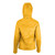 back view of a women's yellow shell, lightweight, synthetic insulated, warm temperature, durable, pullover zip up jacket with a charcoal liner