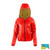 front view of a women's red shell lightweight, warm, wind protection, and, moisture resistant, insulated, jacket with coyote liner