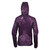 back view of a women's purple lightweight, packable, wind manageable, warm temperature shirt jacket