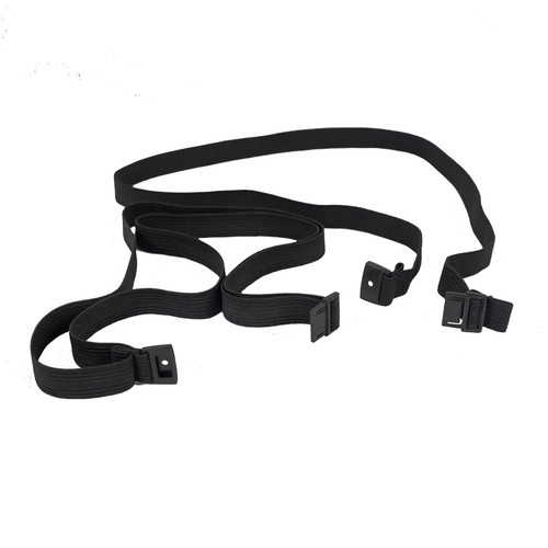 front view of a black XWide pad strap used or larger sleeping bad and newer sleeping quilts